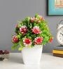 Artificial Plant with Green Leaves and Red Flowers and Pot