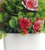 Artificial Plant with Green Leaves and Red Flowers and Pot