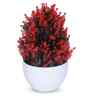 Artificial Red Thick Bush Plant in White Pot