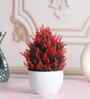 Artificial Red Thick Bush Plant in White Pot