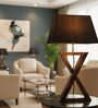 Artisan Dark Wood Table Lamp with Black Fabric Shade  X-Base Designs