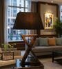 Artisan Dark Wood Table Lamp with Black Fabric Shade  X-Base Designs