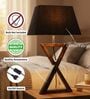 Artisan Dark Wood Table Lamp with Black Fabric Shade  X-Base Designs