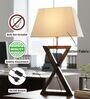 Artisan Dark Wood Table Lamp with White Fabric Shade  X-Base Designs
