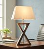 Artisan Dark Wood Table Lamp with White Fabric Shade  X-Base Designs