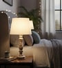 Artisan Distressed Wood Table Lamp with Cream Fabric Shade | Bedside Lamp for Bedroom, Living Room & Home D cor