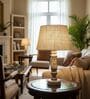 Artisan Distressed Wood Table Lamp with Natural Jute Fabric Shade | Bedside Lamp for Bedroom, Living Room & Home D cor