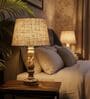 Artisan Distressed Wood Table Lamp with Natural Jute Fabric Shade | Bedside Lamp for Bedroom, Living Room & Home D cor