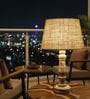 Artisan Distressed Wood Table Lamp with Natural Jute Fabric Shade | Bedside Lamp for Bedroom, Living Room & Home D cor