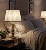 Artisan Distressed Wood Table Lamp with Pleated White Fabric Shade | Bedside Lamp for Bedroom, Living Room & Home D cor