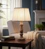 Artisan Distressed Wood Table Lamp with Pleated White Fabric Shade | Bedside Lamp for Bedroom, Living Room & Home D cor