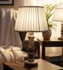 Artisan Distressed Wood Table Lamp with Pleated White Fabric Shade | Bedside Lamp for Bedroom, Living Room & Home D cor