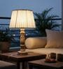 Artisan Distressed Wood Table Lamp with Pleated White Fabric Shade | Bedside Lamp for Bedroom, Living Room & Home D cor
