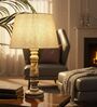 Artisan Distressed Wood Table Lamp with Premium Jute Fabric Shade | Bedside Lamp for Bedroom, Living Room & Home D cor