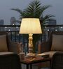Artisan Distressed Wood Table Lamp with Premium Jute Fabric Shade | Bedside Lamp for Bedroom, Living Room & Home D cor