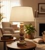 Artisan Distressed Wood Table Lamp with White Fabric Shade | Bedside Lamp for Bedroom, Living Room & Home D cor