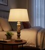 Artisan Distressed Wood Table Lamp with White Fabric Shade | Bedside Lamp for Bedroom, Living Room & Home D cor