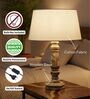 Artisan Distressed Wood Table Lamp with White Fabric Shade | Bedside Lamp for Bedroom, Living Room & Home D cor
