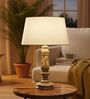 Artisan Distressed Wood Table Lamp with White Fabric Shade | Bedside Lamp for Bedroom, Living Room & Home D cor