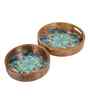 Artisan Mandala Tray Set   Vibrant Blue & Gold Design (Set of 2)
