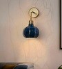 Artisanal Blue Enamel Wall Sconce with Undulated Melon Shade & Antique Brass Arm