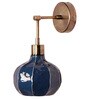 Artisanal Blue Enamel Wall Sconce with Undulated Melon Shade & Antique Brass Arm