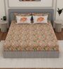 Orange Floral 300 TC Cotton Bedsheet With 4 Pillow Covers King Sized Bedsheet With 2 Pillow Covers