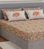 Orange Floral 300 TC Cotton Bedsheet With 4 Pillow Covers King Sized Bedsheet With 2 Pillow Covers