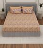 Gold Floral 300 TC Cotton Bedsheet With 4 Pillow Covers King Sized Bedsheet With 2 Pillow Covers