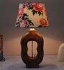 Artistry Mangowood Table Lamp With Carnation Print Satin Shade