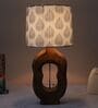 Artistry Mangowood Table Lamp With Big Leaf Print Satin Shade