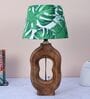 Artistry Mangowood Table Lamp With Palm Print Satin Shade