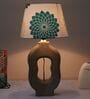 Artistry Mangowood Table Lamp With Dahlia Floral Print Satin Shade