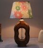 Artistry Mangowood Table Lamp With Floral Print Satin Shade