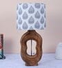 Artistry Mangowood Table Lamp With Big Leaf Print Satin Shade