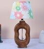 Artistry Mangowood Table Lamp With Floral Print Satin Shade