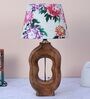 Artistry Mangowood Table Lamp With Carnation Print Satin Shade