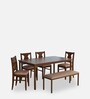 Artois Solid Wood 6 Seater Dining Set in Dark Walnut Finish with Bench