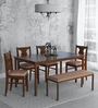 Artois Solid Wood 6 Seater Dining Set in Dark Walnut Finish with Bench