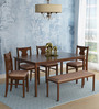 Artois Solid Wood 6 Seater Dining Set in Dark Walnut Finish with Bench