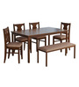 Artois Solid Wood 6 Seater Dining Set in Dark Walnut Finish with Bench