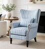 Arven Teak Wood Wing Chair With Suede Fabric In Cobalt Blue Colour Arven Teak Wood Wing Chair With Suede Fabric In Cobalt Blue Colour