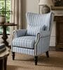 Arven Teak Wood Wing Chair With Suede Fabric In Cobalt Blue Colour Arven Teak Wood Wing Chair With Suede Fabric In Cobalt Blue Colour