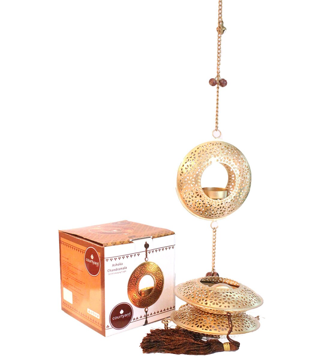 Buy Ashoka Chandramala Gold Iron Hanging Tea Light Holder By Courtyard