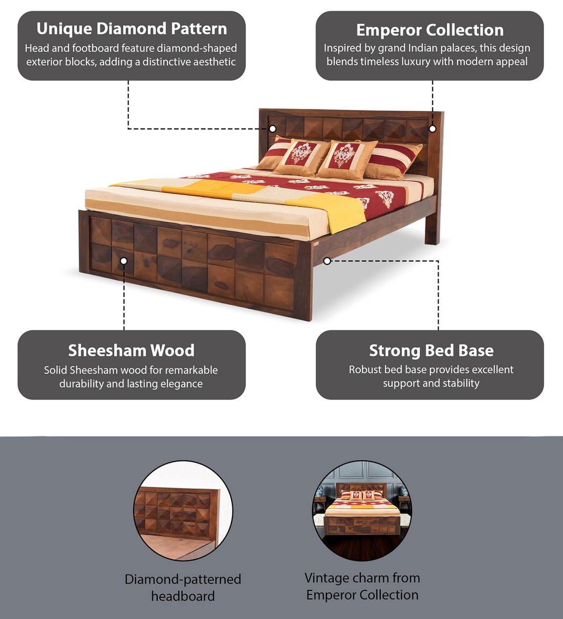 Buy Ashoka King Size Bed In Brown color at 49% OFF by Royaloak