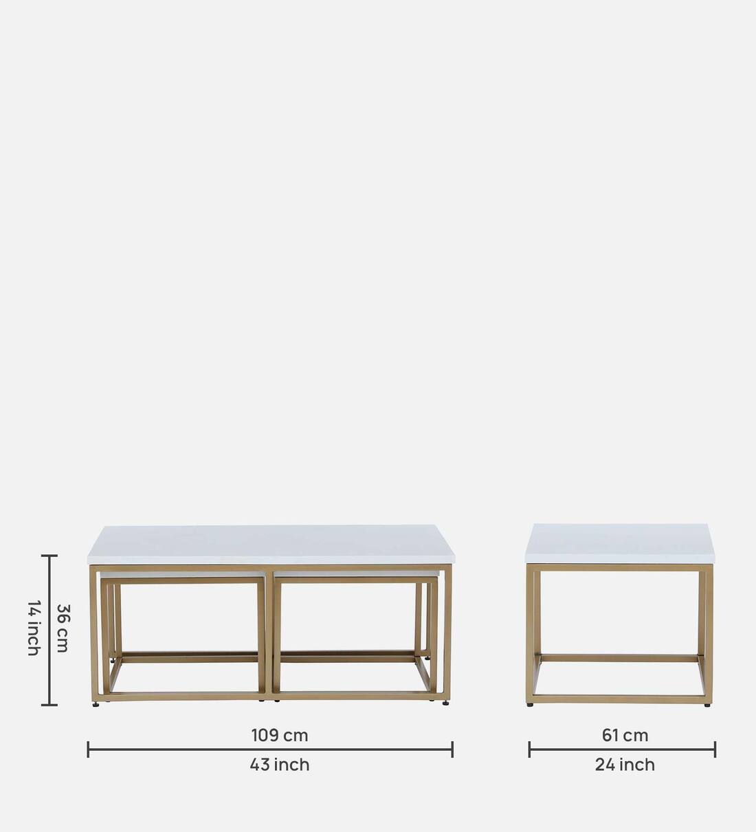 Buy Ashton Metal Nesting Coffee Table Set in White & Gold Finish Online