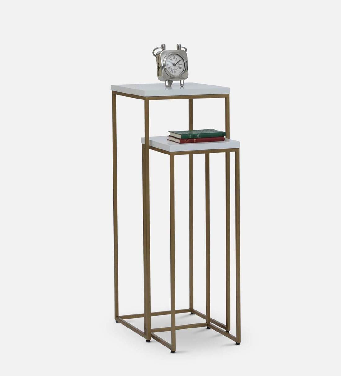 Buy Ashton Tall Nesting Table (Set of 2) in White & Gold Finish by