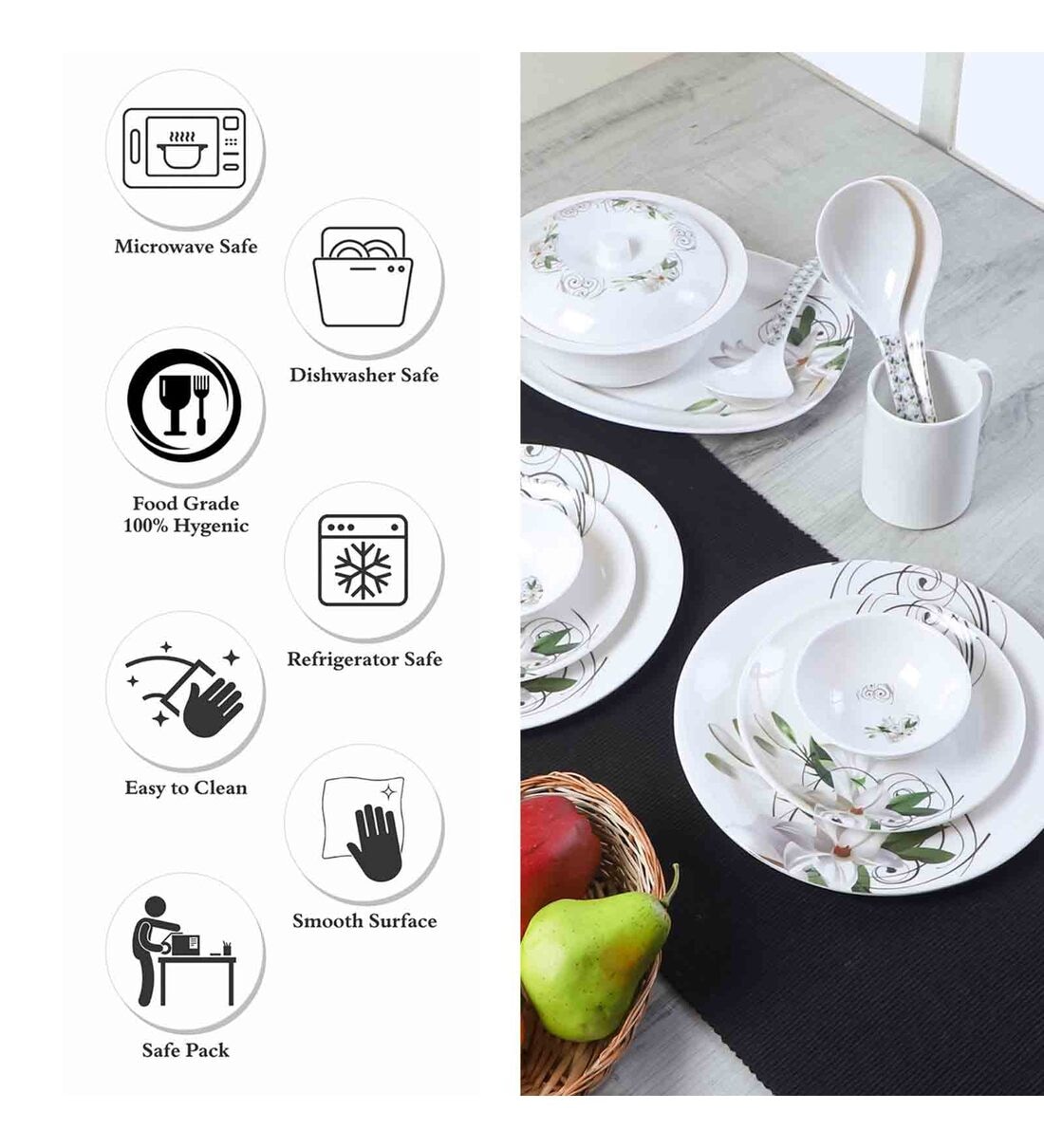Buy Glossy 33 Pcs White Green Melamine Dinnerware Set at 66% OFF
