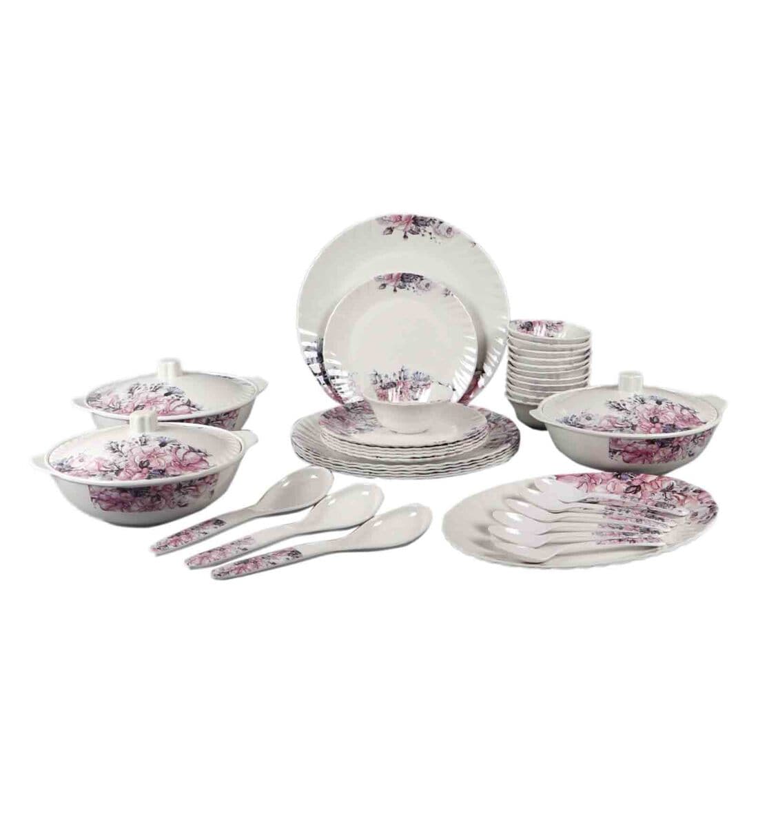 Buy Glossy 40 Pcs White Purple Melamine Dinnerware Set at 43