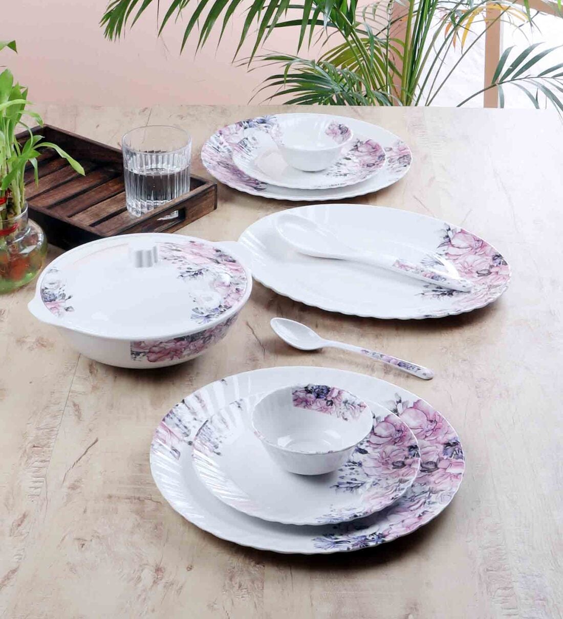 Indiamart Melamine Dinner Set Wilko Buy Glossy 40 Pcs White Purple
